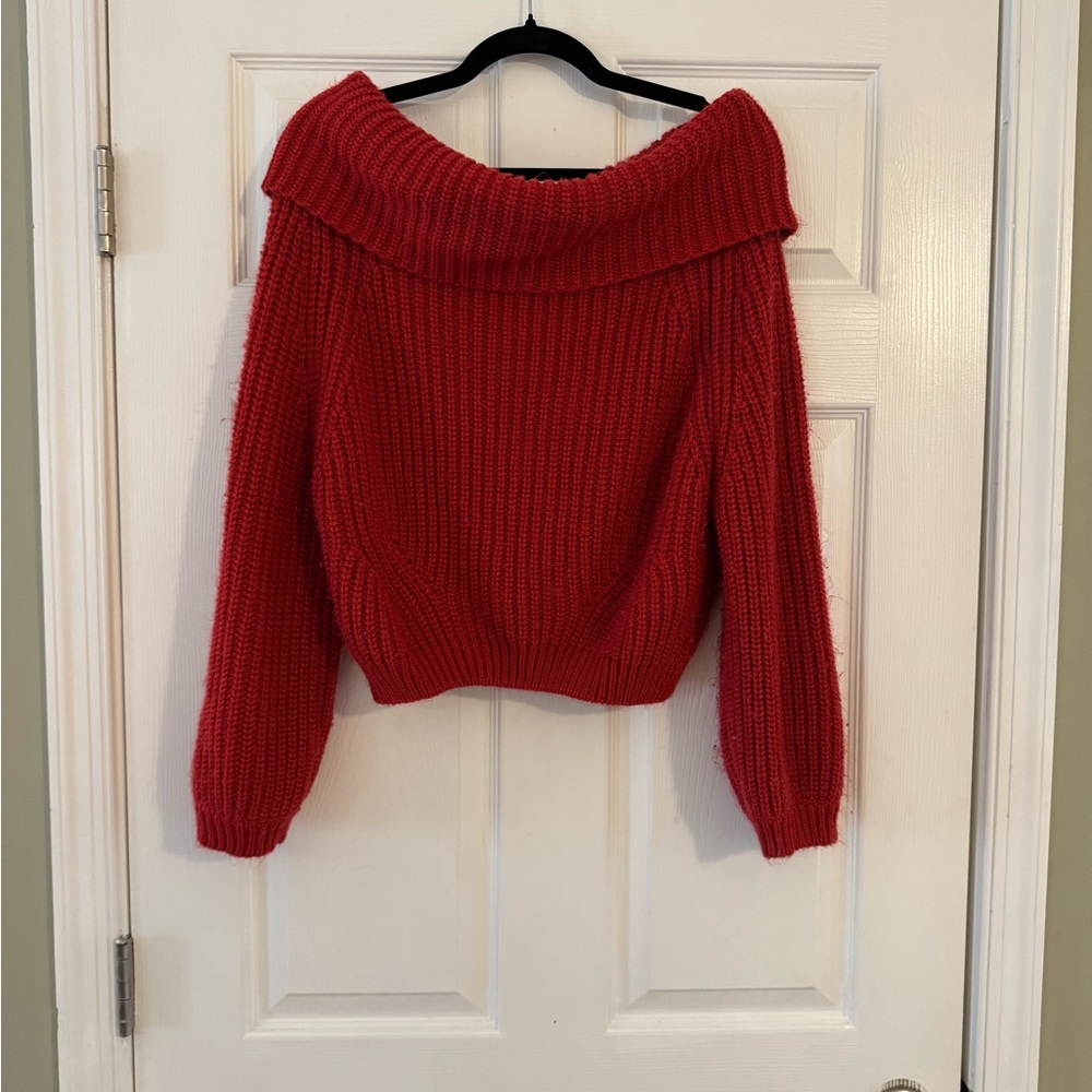 Red Off-Shoulder Women's Sweater